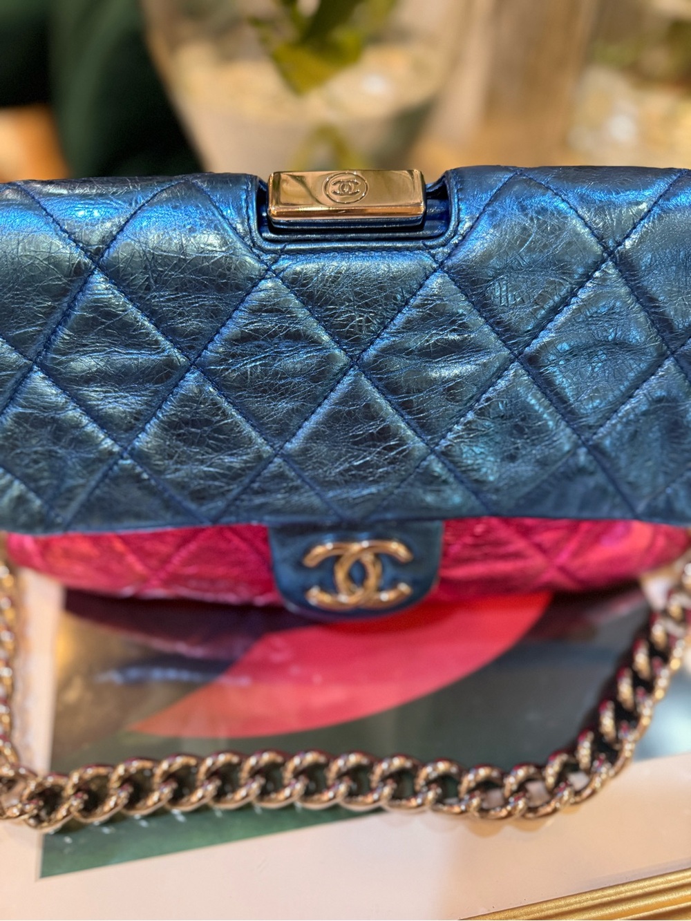 CHANEL Metallic Blue and Pink Quilted Flap Crossbody Bag - Picture 3 of 16